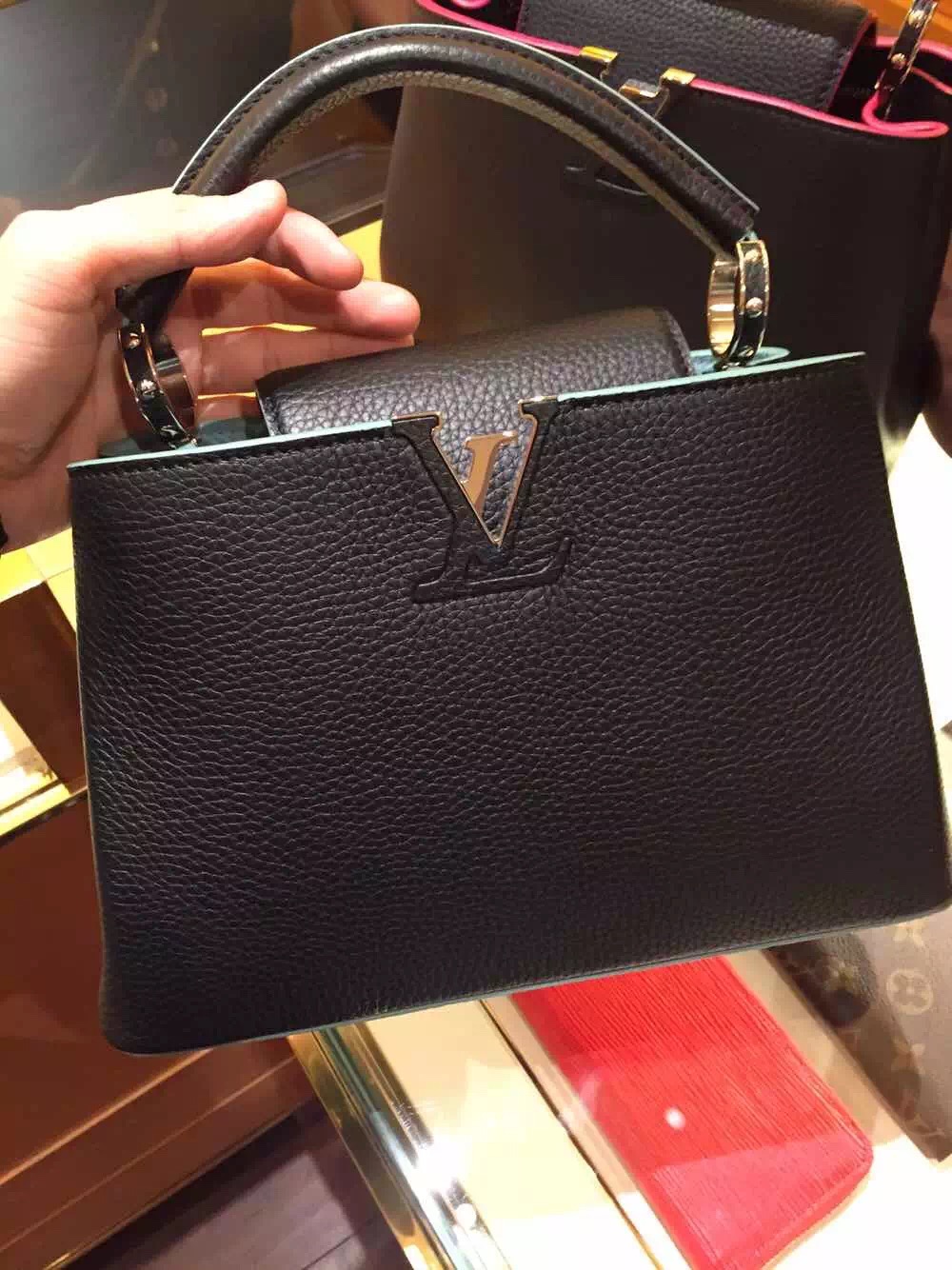 Real Louis Vuitton Capucines BB Bag M94750 Black Blue